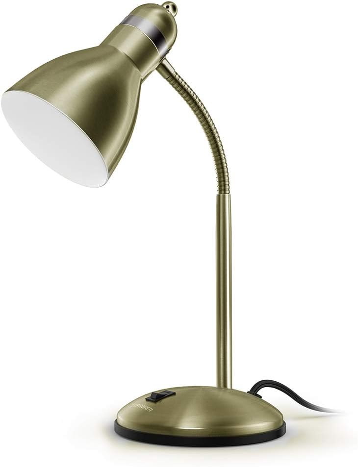 LEPOWER Metal Desk Lamp, Adjustable Goose Neck Table Lamp, Eye-Caring Study Desk Lamps for Bedroom, Study Room and Office (Bronze)