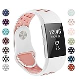POY Replacement Bands Compatible for Fitbit Charge 2, Adjustable Breathable Wristbands with Air Holes Straps, Small White Pink