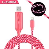 iPhone Lightning Charger Cable 3ft, EL-AURORA Visible LED Flowing Neon Light Charging Cable Cord for iPhone X / 8 / 8 Plus / 7 / 7 Plus / 6 / 6 Plus / 5S (Pink)