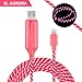 iPhone Lightning Charger Cable 3ft, EL-AURORA Visible LED Flowing Neon Light Charging Cable Cord for iPhone X / 8 / 8 Plus / 7 / 7 Plus / 6 / 6 Plus / 5S (Pink)