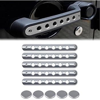 Side Door handle insert Grab Handle & Push Button Knobs Cover Trim For Jeep Wrangler JK JKU 2007-2018(Silver)