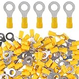 Glarks 100pcs 12-10 Gauge M8 Ring Electrical Insulated Quick Splice Crimp Terminals Connectors