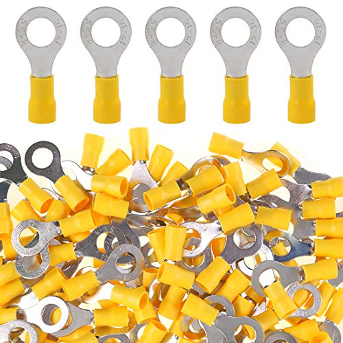 Glarks 100pcs 12-10 Gauge M8 Ring Electrical Insulated Quick Splice Crimp Terminals Connectors