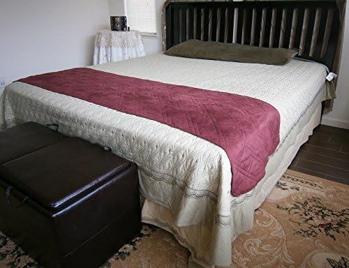 Quilted Micro Suede Bed Runner Scarf Slipcover Pad or Furniture Protector (22x90"inch, Wine)