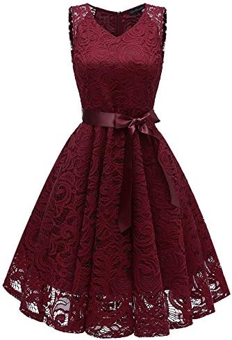 Vintage Sleeveless Dress, Bestoppen Women Cross V- Neck Party Dress Elegant Flared A-Line Dress Evening Party Dress Casual A Line Flower Dresses for Lady