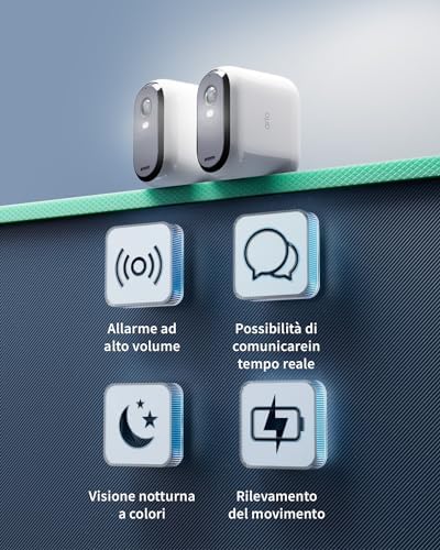 Essential HD XL Telecamera WiFi Esterno Senza Fili, Telecamera WiFi Interno, Batteria Da 24 Mesi*, Sirena Allarme Casa, Sensore Di Movimento, Prova Arlo Secure Inclusa, 2 Telecamere, Bianche