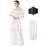 BITSEACOCO Women Medieval Victorian Off Shoulder Dress, Irish Chemise Costume Renaissance Faire Fairy Long Dress
