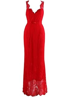 Gladiolus Las Mujeres V-Cuello Sin Mangas Encaje Largo Vestido De Fiesta De Noche De Coctel Partido De Playa Vestido