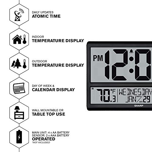 SHARP Atomic Clock Never Needs Setting! Easy to Read Numbers