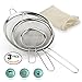Fine Mesh Stainless Steel Strainer Set: 3 Food Strainers with Handles for Kitchen, Tea, Rice, Juice, and Other Uses plus Cheesecloth Bag