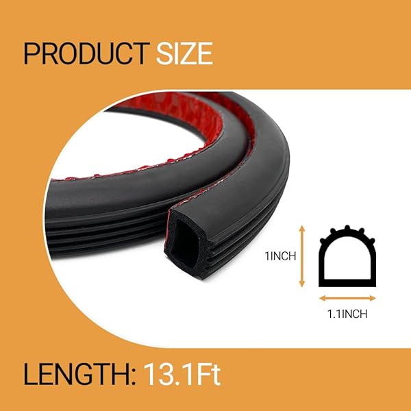 PACIXU D SHAPE FOAM RUBBER SEAL STRIP, 1″ SELF-ADHESIVE EPDM RUBBER WEATHER STRIPPING GASKET FOR AUTOMOTIVE, BOAT, RV SLIDE OUT SEAL, MARINE, GARAGE DOORS/WINDOW AND MORE, 13.1FT