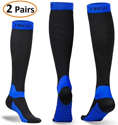 refun Compression Socks for Women &amp; Men (2 Pairs), Graduated Compression Sock 20-30 mmhg for Running, Medical, Sports, Flight Travel, Nurses, Maternity Pregnancy, Shin Splints, Edema, Varicose Veins