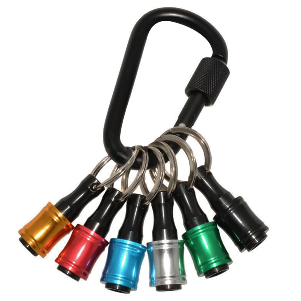 6Pcs Hex Shank Screwdriver Bits Holder, 1/4 inch Aluminum Alloy Drill Bit Holder Keychain Set Quick-Change Extension Screw Socket Adapter with Black Carabiner, Mixed Colors — image 1