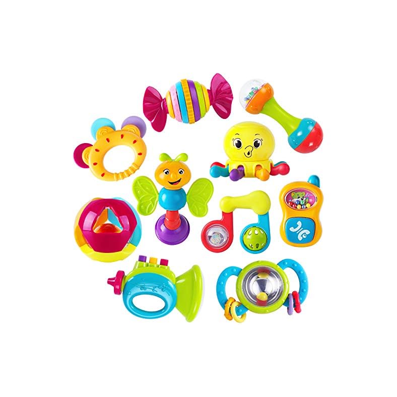 iPlay, iLearn 10pcs Baby Rattles Toys Set, Infant Grab N Shake Rattle, Sensory Teether, Early Development Learning Music…