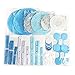 XFunino 18 Pcs Tissue Paper Flowers Pom Poms Decorations Theme Paper Lanterns Polka Dot Four Leaf Hanging Paper Garland 11.8ft for Baby Shower Wedding Birthday Party Supply, Blue