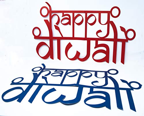 Desi Favors Set of 2 Happy Diwali Cutouts - Red and Blue