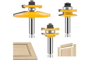 OLETBE 3 PCS Router Bit Set, 1/2-Inch Shank Round Over Raised Panel Cabinet Door Rail and Stile Router Bits, Woodworking Wood