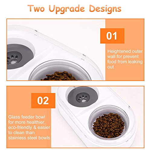 Pets Water and Food Bowl Set for Cat & Dog,Small Double Bowl Feeder with Automatic Water Dispenser,Self Cat Feeder Bowl Glass