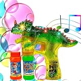 Toysery Dinosaur Bubble Shooter Gun Light Up Bubbles Blower with LED Flashing Lights and Sounds Dinosaur Toys for Kids, Boys and Girls.3 AA Batteries Included