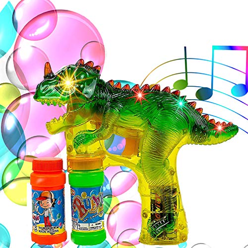 Toysery Dinosaur Bubble Shooter Gun Light Up Bubbles Blower with LED Flashing Lights and Sounds Dinosaur Toys for Kids, Boys and Girls.3 AA Batteries Included