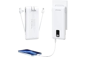 Charmast 10000mAh Portable Charger with Built-in Cables and AC Wall Plug,Compact Slim Power Bank, External Battery Pack, Trav