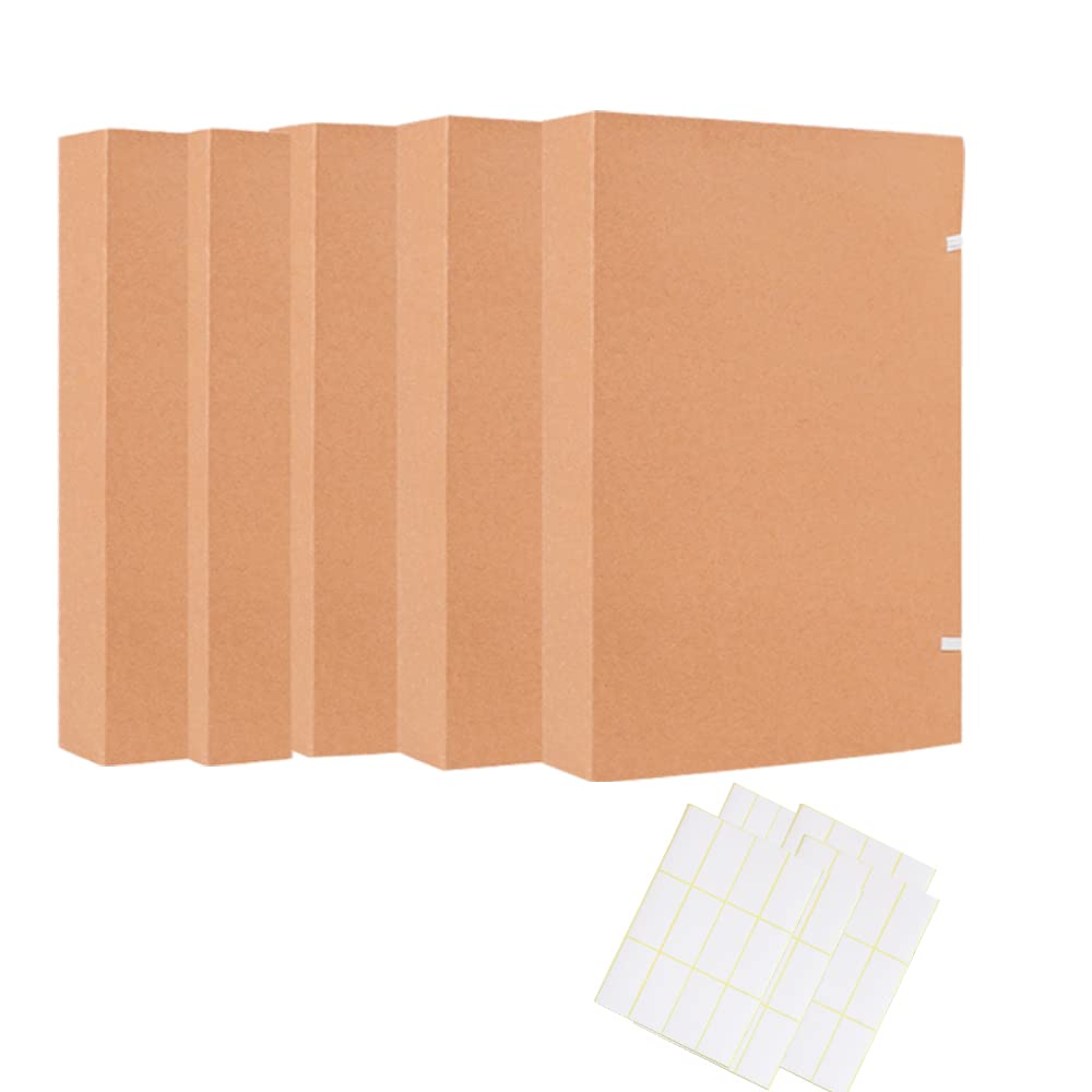 5Pcs A4 Kraft Box File Foolscap Eco Archiving Box Storage File Paper Paperboard Storage Box with Buckle Magazine File Holder Recycled Spine File Organizer for School Office Document Organization