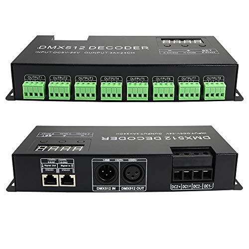 3/4/6/12/30 Channel Decoder Controller,DMX 512 Dimmer Driver use for DC5-24V RGB LED Strip Light (24 Channel)