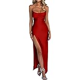 Memoriesea Women's Sexy Spaghetti Strap Bodycon Cowl Neck Party Cocktail Maxi Dress