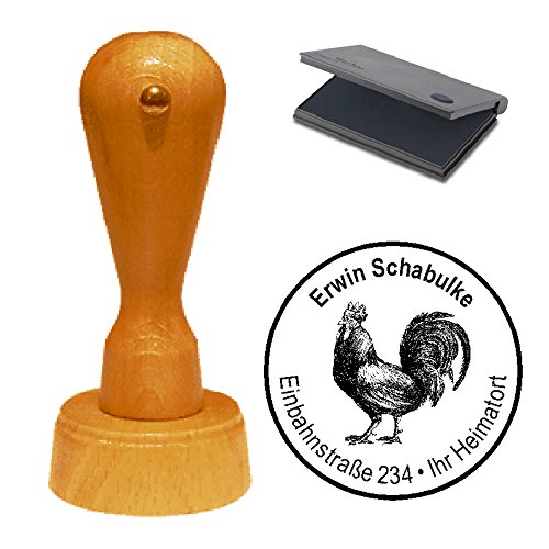 Stempel mit Kissen HAHN - mit persönlicher Adresse - à 40 mm