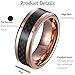 MNH Tungsten Rings for Men Wedding Band 8mm Rose Gold Plated Black Carbon Fiber Inlay Beveled Edge