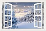 3D Fake Window View Winter White Snow Tree Wall Stickers Art Decals Mural