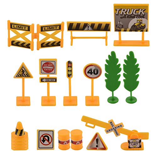 Bluecell 18 Pieces Small Street Signs Playset Traffic Signs Playset & Fun Street Play Mat for Children Birthday Gift Learning Toys Christmas Party Supplies