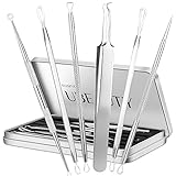 Blackhead Remover Tweezer Kit, ElleSye 6-PCS Pimple Comedone Extractor, Blackhead Whitehead Blemish Acne Zit Removal Tool for Risk Free Nose Face-Silver