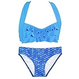 Fin Fun Mermaid Girls Sea Wave Bikini Set, Blue Top, Arctic Blue Bottom, Large