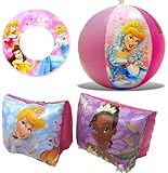 Disney Princess Beach Fun Swimming Set Pool Toys - Inflatable Swim Ring, Arm Floats, Beach Ball