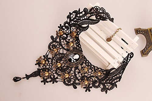 Charm.L Grace Black Lace Gothic Lolita Skull Pendant Choker Necklace Wedding Halloween Accessories - Thumbnail 4