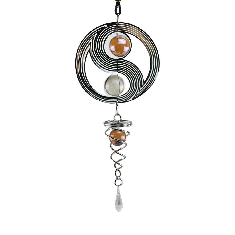 Happymore Wind Chimes, Chinese Style TaiChi Wind Chimes, Chinese Style Metal Wind Bell, Car Outdoor Garden Spiral Pendant With Crystal Ball Yinyang TaiChi Wind Chimes