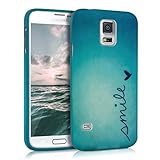 kwmobile TPU SILICONE CASE for > Samsung Galaxy S5 / S5 Neo / S5 LTE+ / S5 Duos < Design Smile blue turquoise - Stylish designer case made of premium soft TPU
