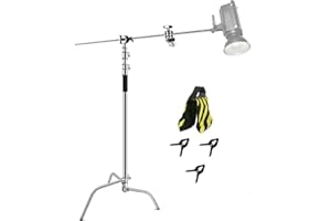 CanadianStudio Pro 100% Stainless Steel max 10ft /305cm high Heavy Duty C Stand & 4ft/120cm Holding Arm and 2 Pieces Grip Hea