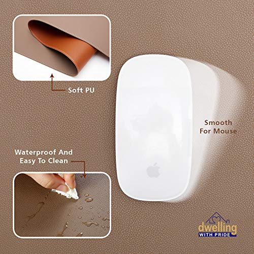 Desk Mat Brown & Dark Brown 17x36 | Computer, Laptop, Keyboard & Mouse Pad Organizer | Leather Cover Office Table Protector | Double Side Gaming Surface with Colors | Typing & Writing Accessories