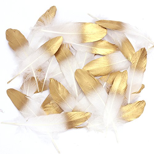 Coceca 55pcs gold dipped natural white feathers for various craft…