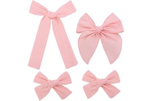 Set of 4 Cotton Linen Bow Hair Clips for Little Girls Toddler Baby Mom Women Hair Barrettes Accessories 3 Styles Bows (Peach 
