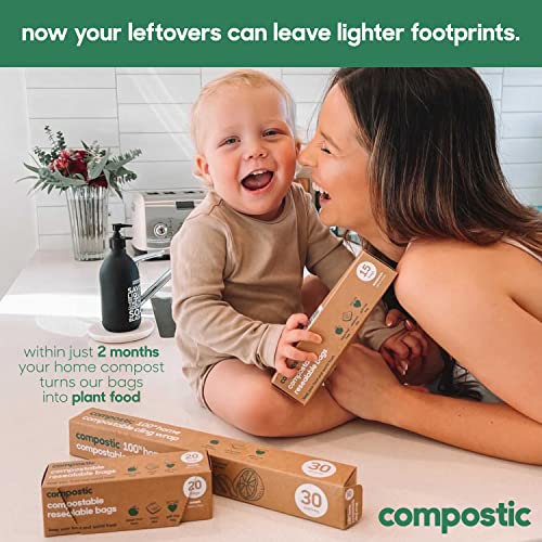 Compostic Compostable Gallon Bags (100 Count) Bulk Pack — Resealable Zip-Seal, Plant-Based, Home Compostable, Freezer Safe, BPA-Free, Non-Toxic, GMO-Free Food Storage Bags