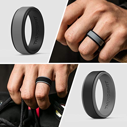 ThunderFit Silicone Wedding Rings for Men, 2 Layers Step Edge 10mm
