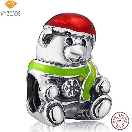 Calvas WYBEADS 925 Sterling Silver Teddy Bear Animal Beads CZ European Charm Fit Snake Chain Bracelet Bangle DIY Accessories Jewelry - (Color: CY141)
