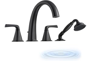 JABBOL High Flow Roman Tub Faucet with Hand Shower, Matte Black Deck Mount Bathtub Faucet 4 Hole with Valve, Solid Brass 2-Handle Widespread Bathtub Faucets with Hot & Cold Supply Lines 8808BK JB-1