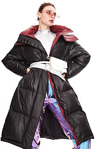 レディース ダウンジャケット 女性のダウンジャケット冬のフード付きのロング太いパッド入りルースダウンジャケット 奉呈 最も希望と 黒海ブルー M Size Black Color