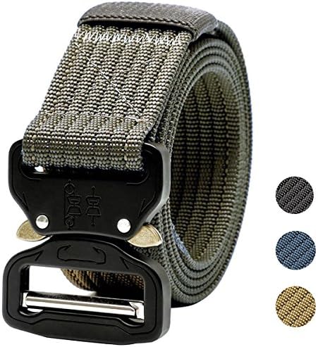 Tactical Belt,1.5 Inch Men's Web Army Military Quick Release Buckle Heavy Duty Belt (Gift Package) (Grey, Wrist 34"-42")