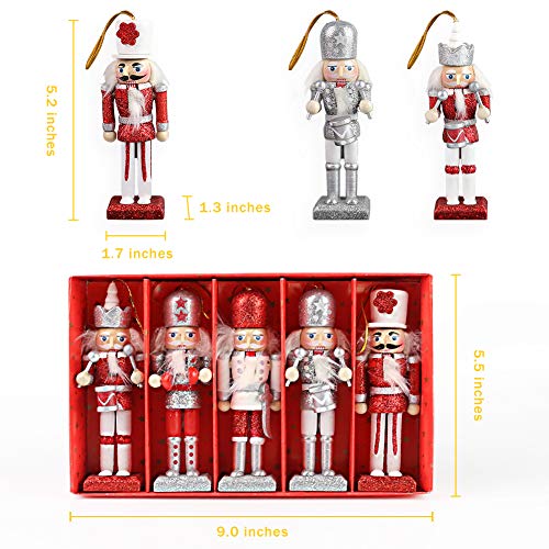 Amor Christmas Nutcracker Ornaments Set, 5PCS Wooden Nutcracker Figurines Hanging Decorations for Christmas Tree Figures Puppet Toy Gifts