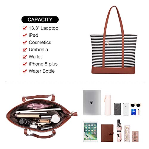 LOVEVOOK Tote Bag for Women Canvas Purse and Handbags Travel and Work Shoulder Bag Leather Top Handle Satchel